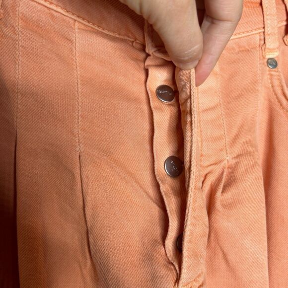 Pilcro Anthropologie Mini Skirt Denim Soft Raw Hem Pleated Peach Orange Size 6 - Picture 4 of 7